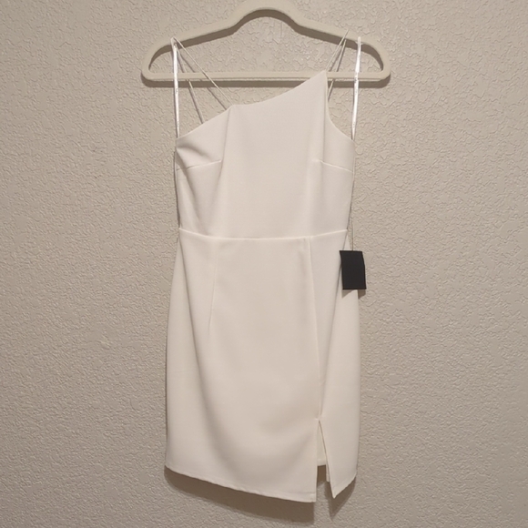 Lulu's Party for Two ivory white asymmetrical bodycon sleeveless mini dress - Picture 5 of 12